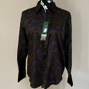 LAUREN RALPH LAUREN 100% Cotton Dark Rich Paisley Top